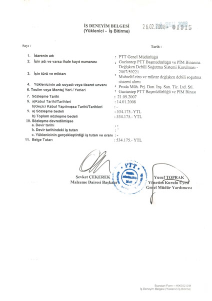 İş Deneyim Belgesi PTT